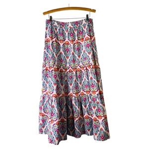 Boden white blue pink floral tiered festival coastal boho maxi skirt 10